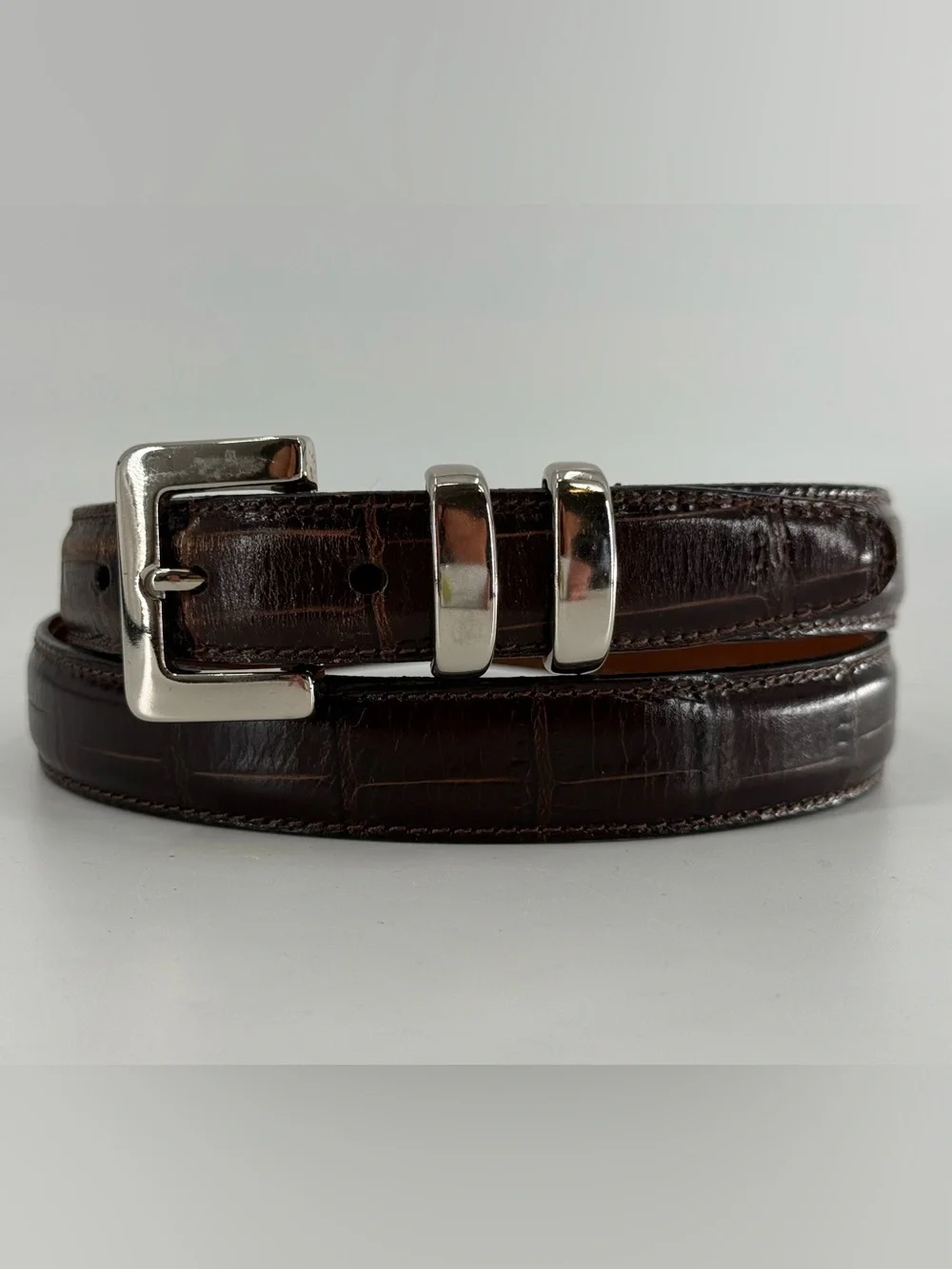 Vintage Stone Mountain Croc Embossed Dark Brown Leather‎ Belt L